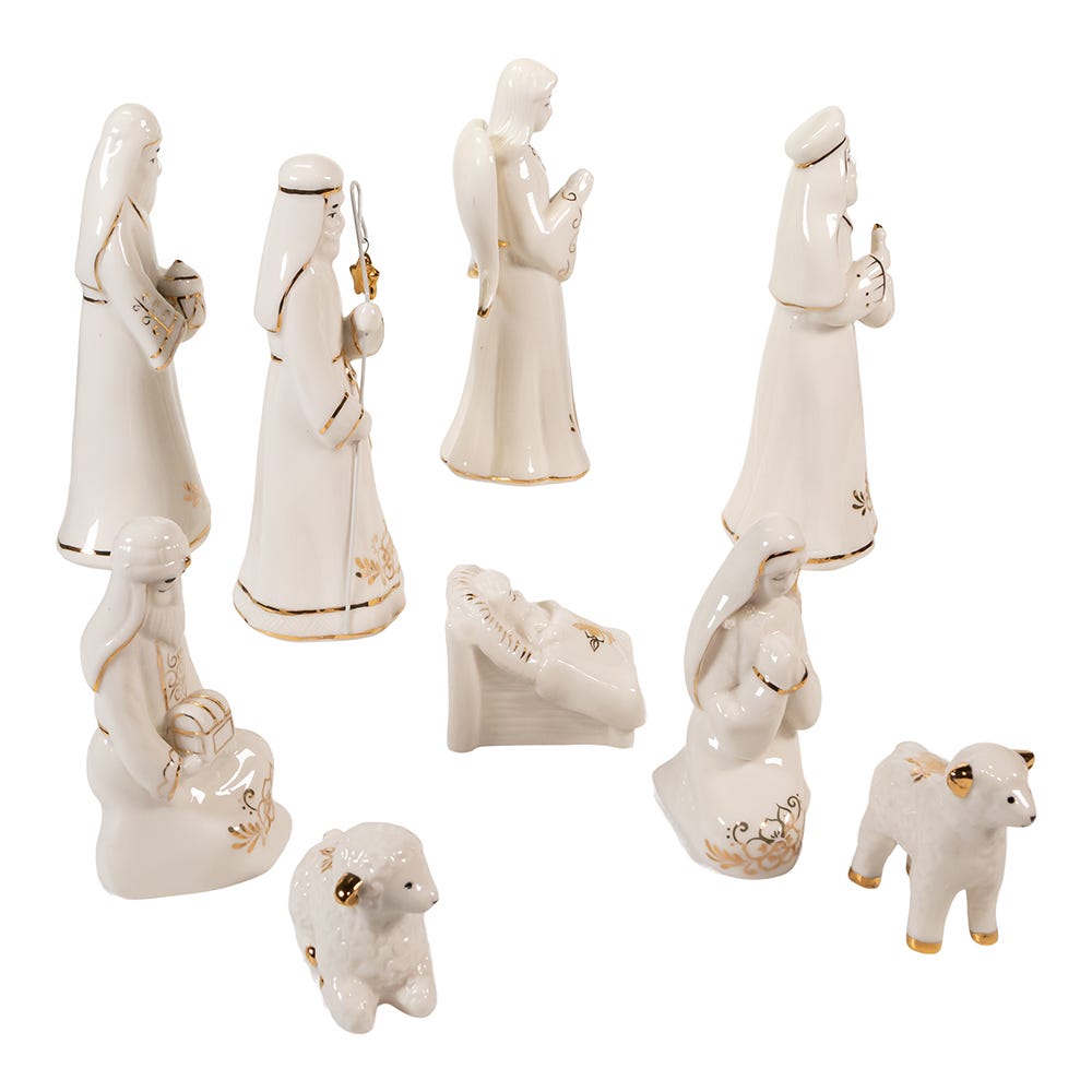 Kurt Adler 2-6.75-Inch Gold and White Nativity Table Piece, 9 Piece Set